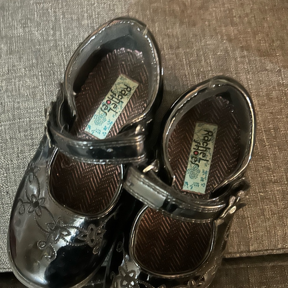 Black Patent Leather Shoes with Floral Sole